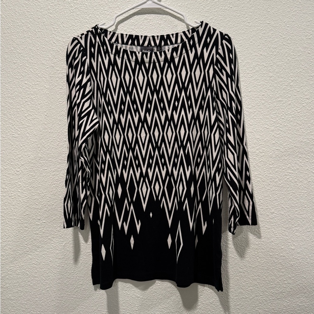 Black and White Geometric Women's Top, Rafaella sz M
